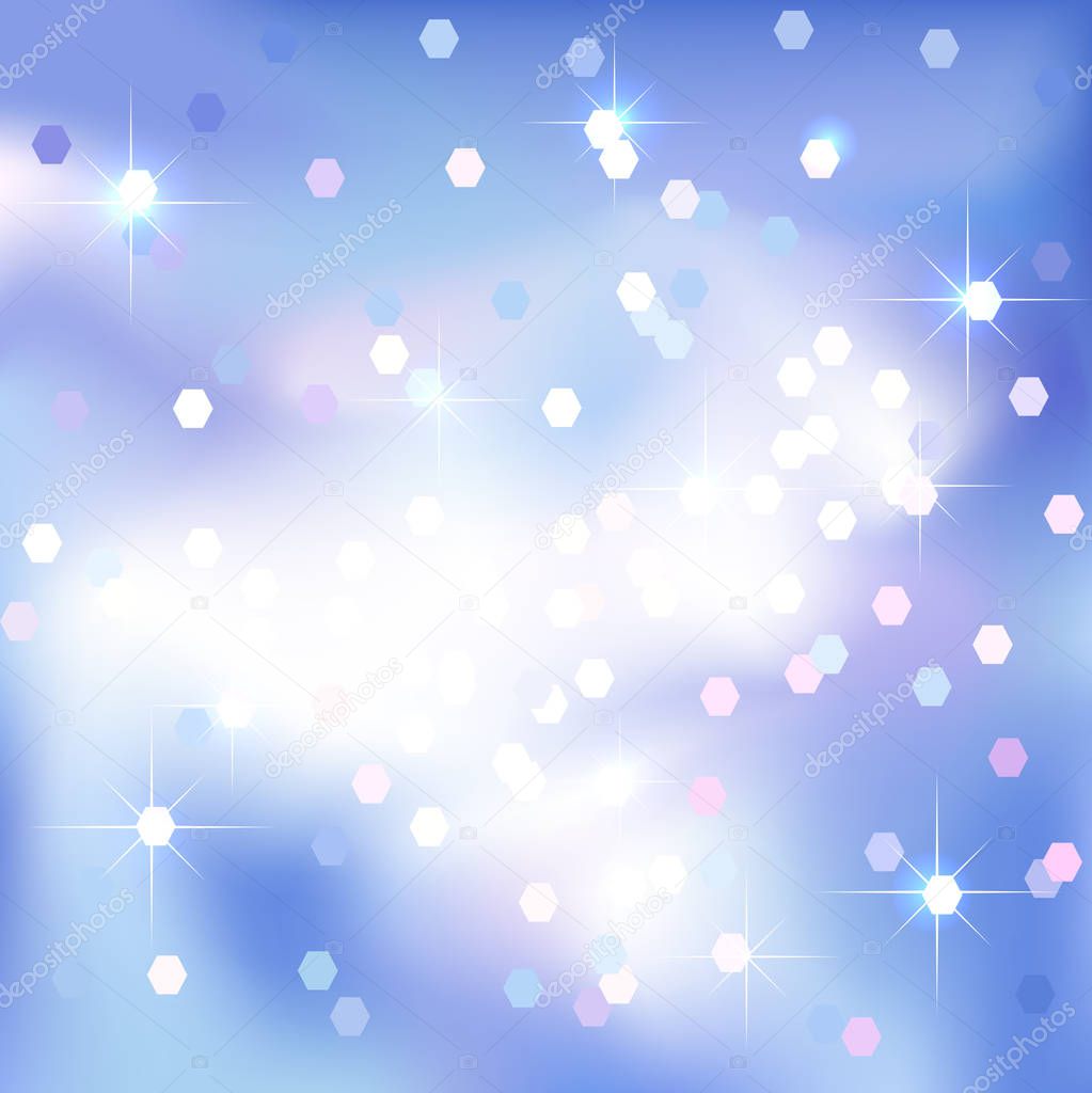 Blue sky abstract background with clouds and stars. Magical New Year, Christmas event style background