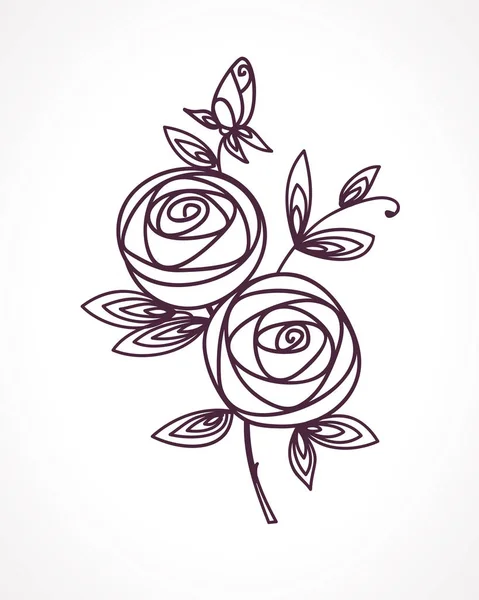 Des roses. Bouquet de fleurs stylisé dessin à la main. Symbole de l'icône. Présent pour mariage, carte d'invitation d'anniversaire. — Image vectorielle