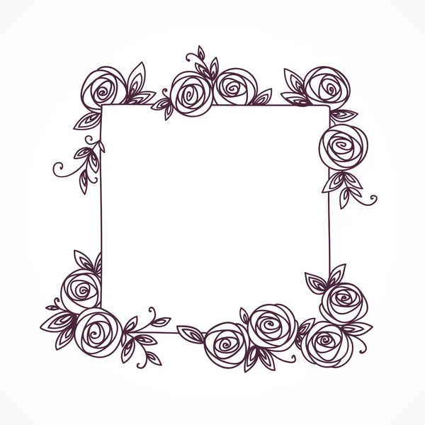 Marco floral lindo vintage. Ilustración dibujada a mano para boda, saludo, diseño de decoración de cumpleaños. — Vector de stock