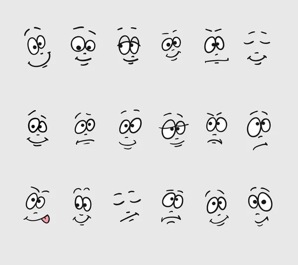 Cartoon Faces Emotions Set Different Hand Drawing Funny Sad Crazy — Stock Vector