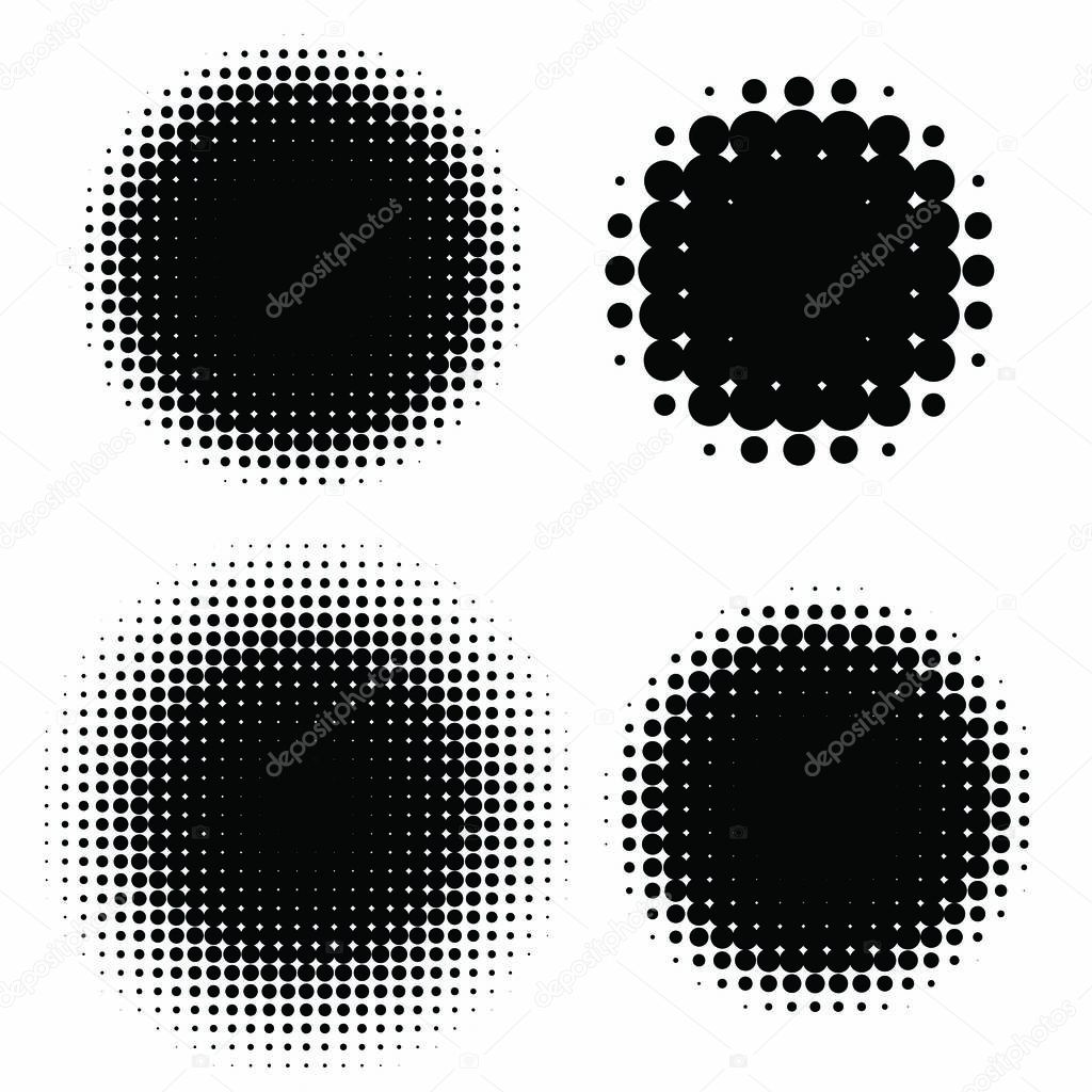 Halftone patterns set. Halftone dots circle gradient. Circular halftone design elements