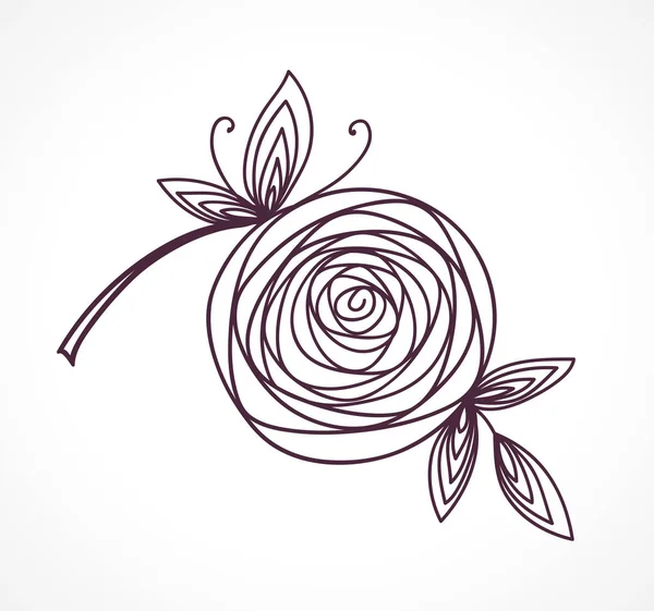 Rose. Simbolo di fiore stilizzato. Icona del disegno a mano contorno — Vettoriale Stock