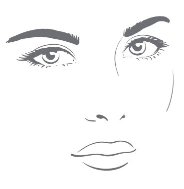 Genç bir kadın yüzü ve samimi bir bakış. Kolay grafik çizimi