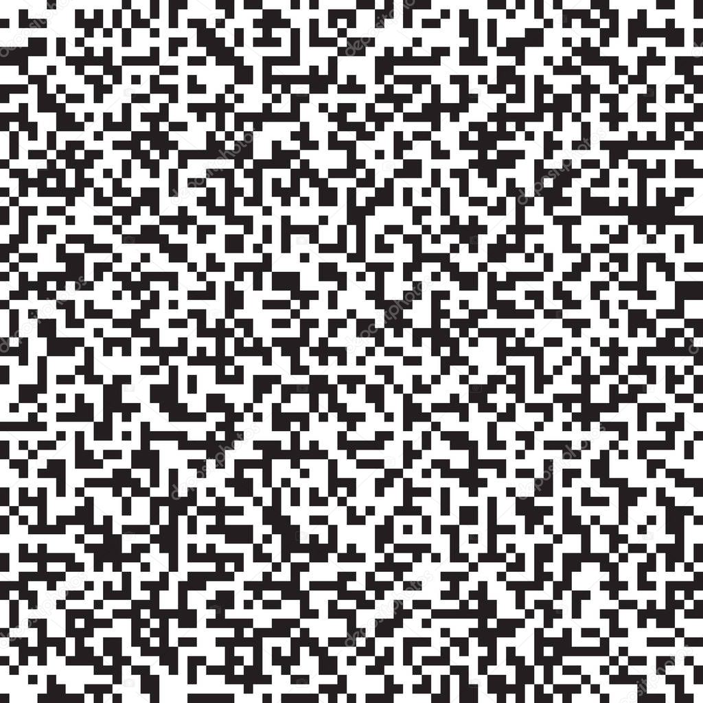 Seamless abstract black and white monochrome background. Digital pixel noise pattern