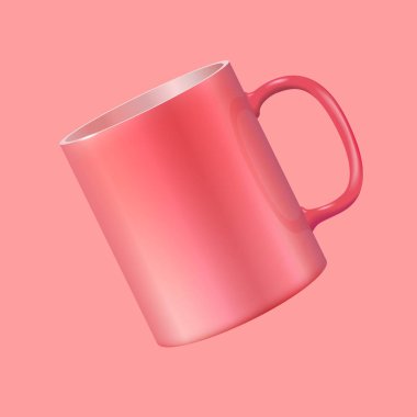 Havada asılı çay fincanı. Gerçekçi 3d vektörü çizimi. Yaşayan Mercan rengi 2019