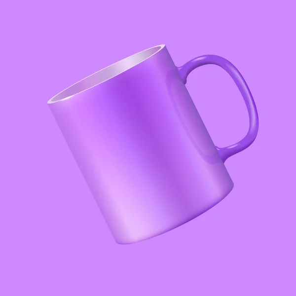 Tea mug hovers in the air. Ultra violet color 2018. Realistic vector 3d illustration — Stock Vector