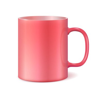 Big ceramic cup for printing corporate logo. Cup isolated on white background. Vector 3D illustration. Living Coral color 2019
