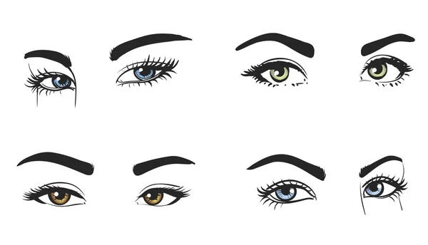 Yeux Féminins Différentes Couleurs Lentilles Ensemble Beaux Yeux Fille Regard — Image vectorielle