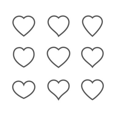 Kalp Simgesi beyaz arkaplanda izole edildi. Web sitesi logosu için sevgi sembolü seti, mobil uygulama UI tasarımı. Vektör illüstrasyon ana hatları