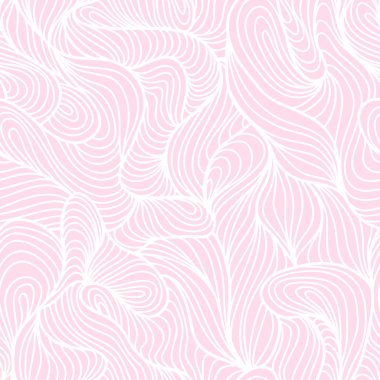 Kusursuz soyut beyaz ve pembe el çizimi desen, dalga arkaplanı