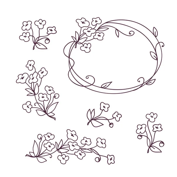 Conjunto de elementos de design floral. Flor coroa ramo design romântico com flores sakura. —  Vetores de Stock