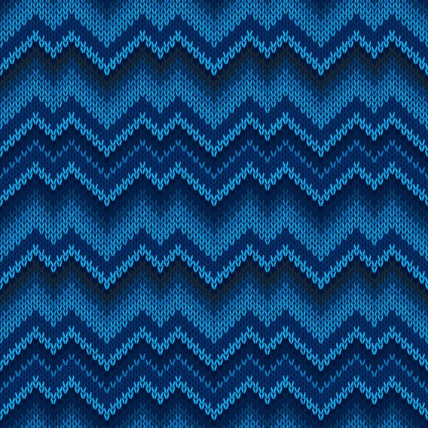 Бесшовный вязаный узор в синем. Зигзаговская вышивка. — стоковый вектор