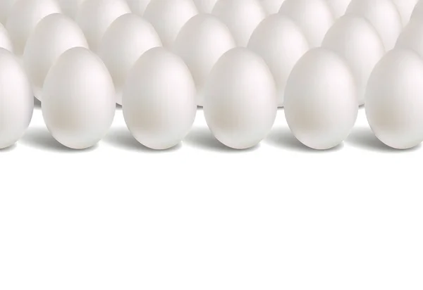 Weiße Eier stehen senkrecht. horizontale Reihen von Eiern. Lichtmuster. — Stockvektor