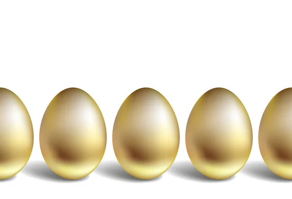 Le uova d'oro stanno verticalmente. Riga orizzontale di uova d'oro. Modello senza cuciture — Vettoriale Stock