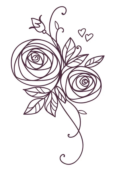Gül, ne kadar. Stilize çiçek sembolü. Düğün, doğum günü tasarımı için dekoratif unsur. — Stok Vektör