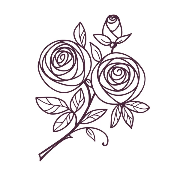 Rosas. Estilizado ramo de flores dibujo a mano. Esquema icono símbolo. Regalo para boda, tarjeta de invitación de cumpleaños. — Vector de stock