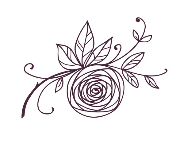 ¡Rose! Símbolo de flor estilizada. Esquema elemento decorativo para la boda, diseño de cumpleaños . — Archivo Imágenes Vectoriales