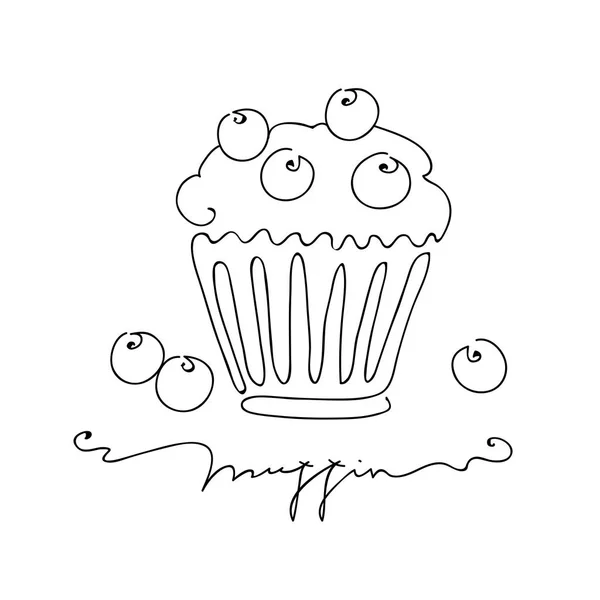 Muffin met bosbes geïsoleerd op witte achtergrond. Hand getekende vector illustratie lijn Art stijl — Stockvector