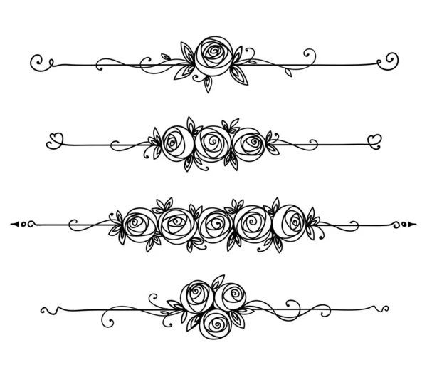 Квітковий елегантний візерунок чорно-білий. Вінтажний елемент для дизайну лінійки декору. Квітка троянди контур — стоковий вектор
