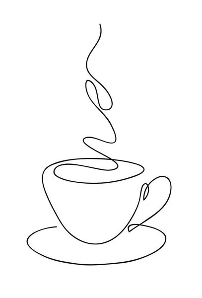 Taza de café línea continua arte dibujo a mano. Logo de la cafetería. Esquema estilo dibujado dibujo vector ilustración . — Vector de stock