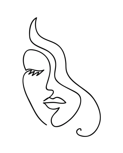 Abstrato rosto de mulher com cabelo ondulado. Preto e branco mão desenhada arte linha. Desenho ilustração vetorial —  Vetores de Stock