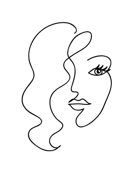 Cara de mujer abstracta con cabello ondulado. Blanco y negro dibujado a mano arte de línea. Esquema ilustración vectorial — Vector de stock