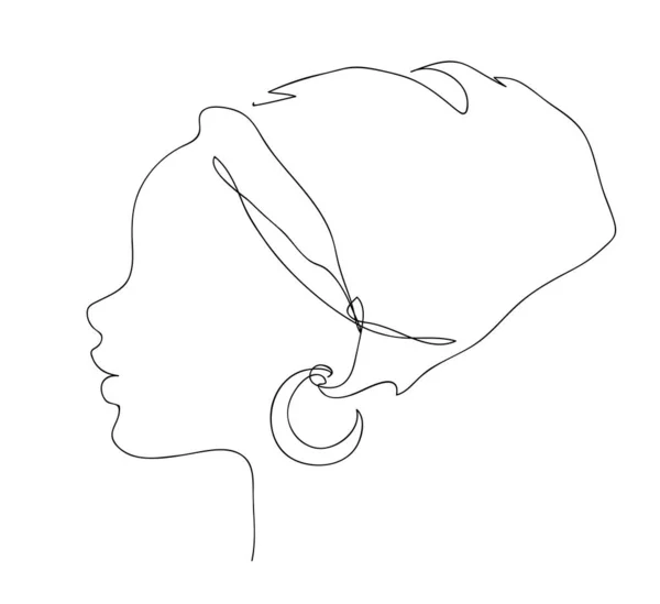 Afrikansk kvinna möter siluett i nationell huvudbonad ikon. Logotyp kontur illustration av söt flicka. — Stock vektor