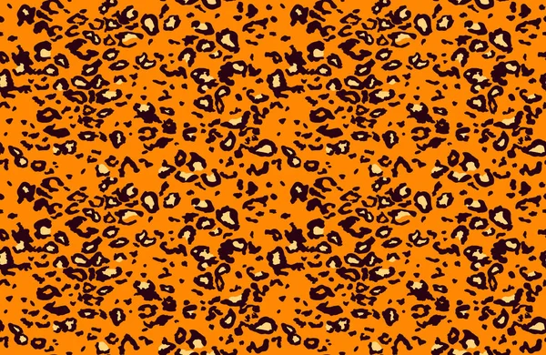 Modello di pelliccia di leopardo senza cuciture. Sfondo di stampa leopardo selvatico alla moda. Design moderno della stampa tessile del tessuto animale della pantera. Elegante giallo marrone nero colore vettoriale illustrazione — Vettoriale Stock