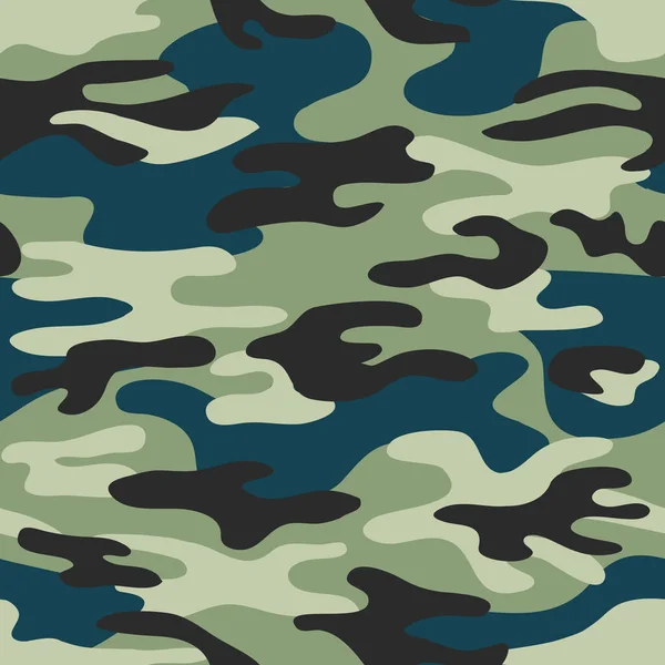 Patrón de camuflaje clásico sin costuras. Camuflaje pesca caza vector fondo. Enmascaramiento verde azul gris negro color militar textura fondo de pantalla. Diseño del ejército para papel de tela vinilo imprimir — Archivo Imágenes Vectoriales