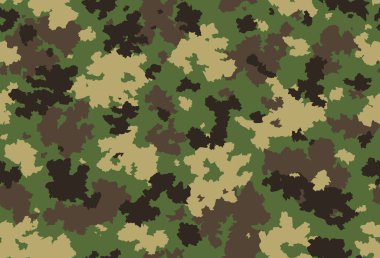 Kusursuz klasik kamuflaj modeli. Kamuflajlı avlanma vektörü. Maskeli yeşil kahverengi bej renkli askeri desenli duvar kağıdı. Kumaş kağıt vinil baskı için ordu tasarımı