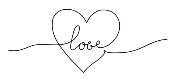 Coração. Símbolo de amor abstrato com texto manuscrito. Linha contínua arte desenho vetor ilustração —  Vetores de Stock