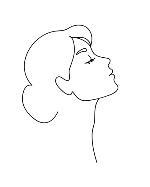 Ženský profil s dlouhými vlasy. Portrét ženské krásy. Obrázek vektoru kontinuálního kreslení — Stockový vektor
