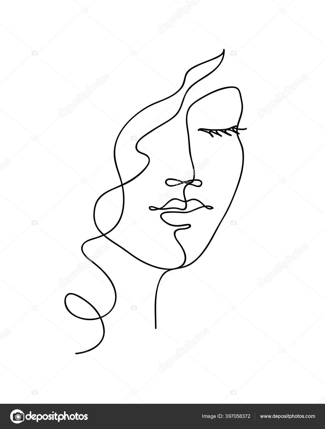 Abstrakt Kvinde Ansigt Med Bølget Hår Sort Hvid Hånd Trukket Stockvektor af  ©prezent 397058372, image size:1289x1700