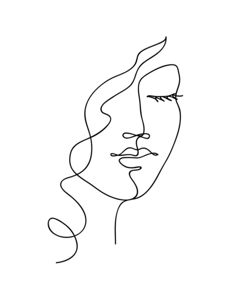 Αφηρημένο Γυναικείο Πρόσωπο Κυματιστά Μαλλιά Μαύρο Και Άσπρο Χέρι Ζωγραφισμένο — Διανυσματικό Αρχείο