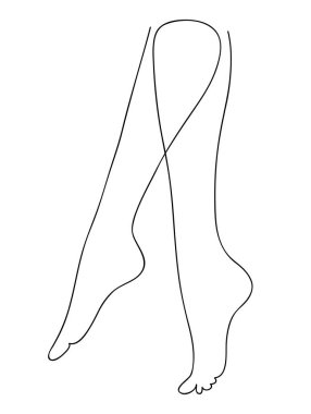 Seksi ince bacaklar. Tek bir çizginin çizdiği çıplak, güzel bir kadın ayağı. Sağlık, vücut bakımı ve güzellik konsepti. Çizgi sanat vektörü illüstrasyonu