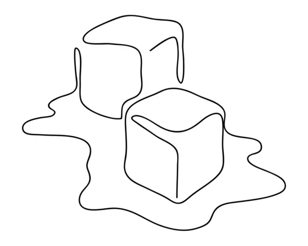 Dos Trozos Hielo Continioso Dibujo Una Línea Arte Dos Cubos — Vector de stock