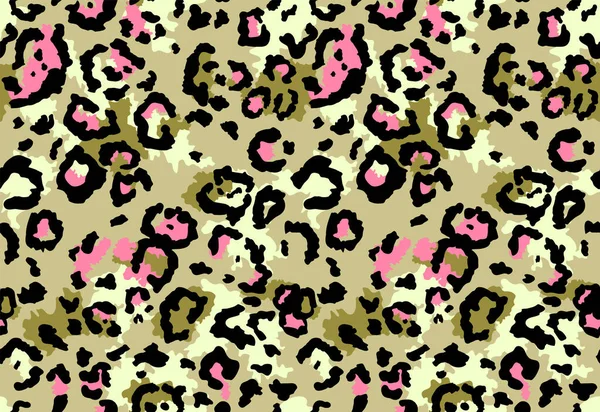 Modello di pelliccia di leopardo senza cuciture. Sfondo di stampa leopardo selvatico alla moda. Design moderno della stampa tessile del tessuto animale della pantera. Elegante illustrazione a colori vettoriale — Vettoriale Stock