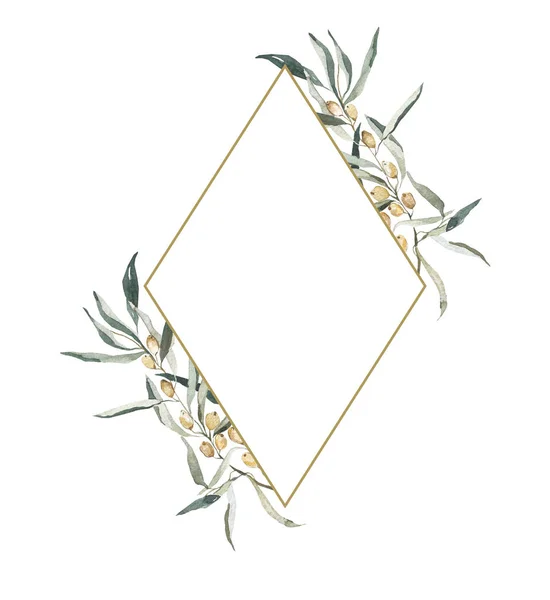 エッジの周りの水彩植物フレーム オリーブの枝ヴィンテージ結婚式の招待状 結婚式のデザイン パーソナライズされたカード はがき 結婚式の招待状のデザインのセット — ストック写真