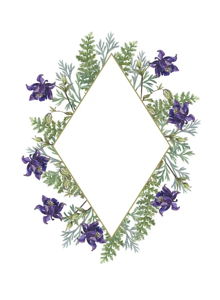 Cornice Botanica Acquerello Modello Invito Matrimonio Fiori Primaverili Teneri Verdi — Foto Stock