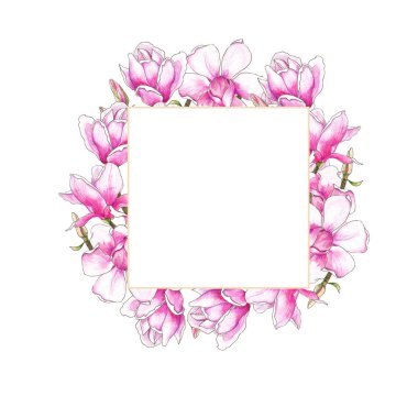 Suluboya botanik illüstrasyon. Nazik manolyalar. Düğün davetiyesi. Tebrik kartı. Düğün tasarımı seti. Tebrikler için tasarla. 8 Mart günü. Kadınlar Günü, Anneler Günü.