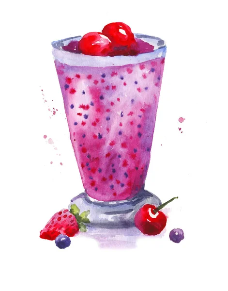 Cóctel Fresas Cerezas Bayas Bebida Rosa Fiesta Verano Fresco Batido —  Fotos de Stock