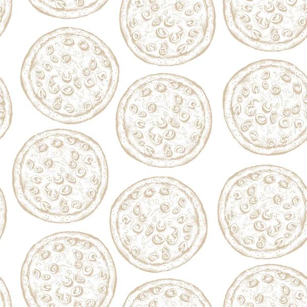 Modèle Vectoriel Pizza Fond Alimentaire Dessiné Main Sans Couture — Image vectorielle