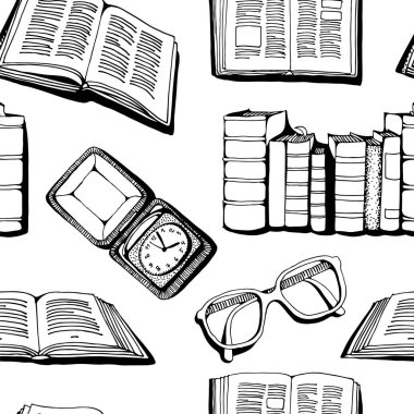 Dikişsiz desen vektör illüstrasyon izole beyaz zemin üzerine kitaplar