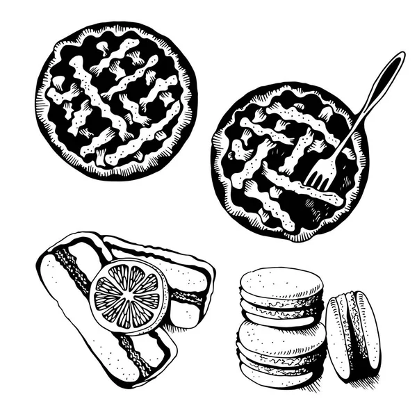 Boulangerie Ensemble Vectoriel Pâtisserie Sucrée Illustration Vectorielle Dessinée Main Tartes — Image vectorielle