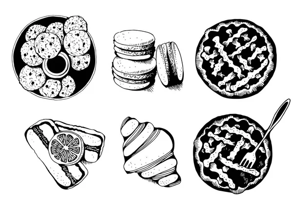 Pekařství Sladké Pečivo Vektorové Sada Ručně Kreslenou Vektorové Ilustrace Cookies — Stockový vektor