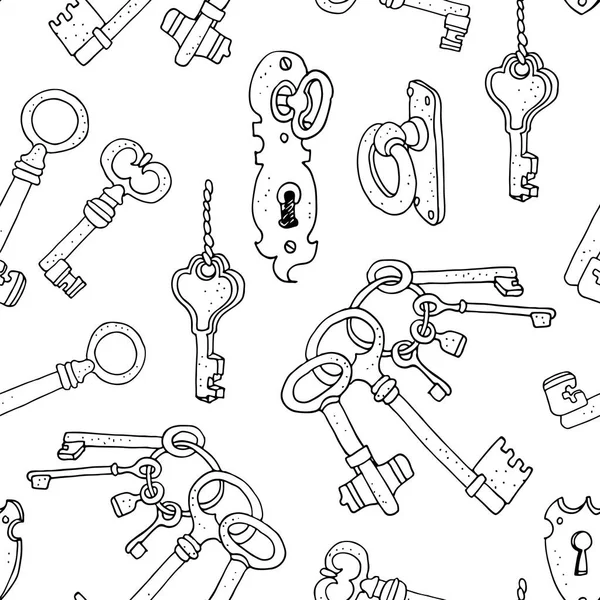 Vintage Keys Vector Seamless Background Hand Drawn Pattern — Stock Vector