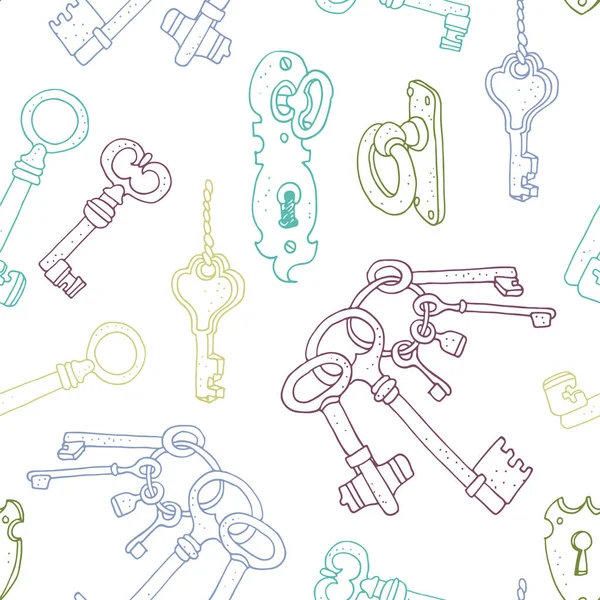 Old Keys Vector Seamless Background Hand Drawn Vintage Pattern — Stock Vector