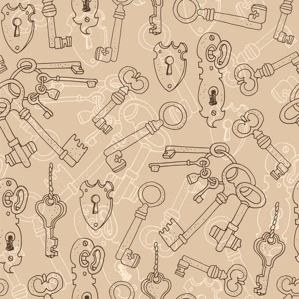 Vintage Keys Vector Seamless Background Hand Drawn Pattern Beige Background — Stock Vector