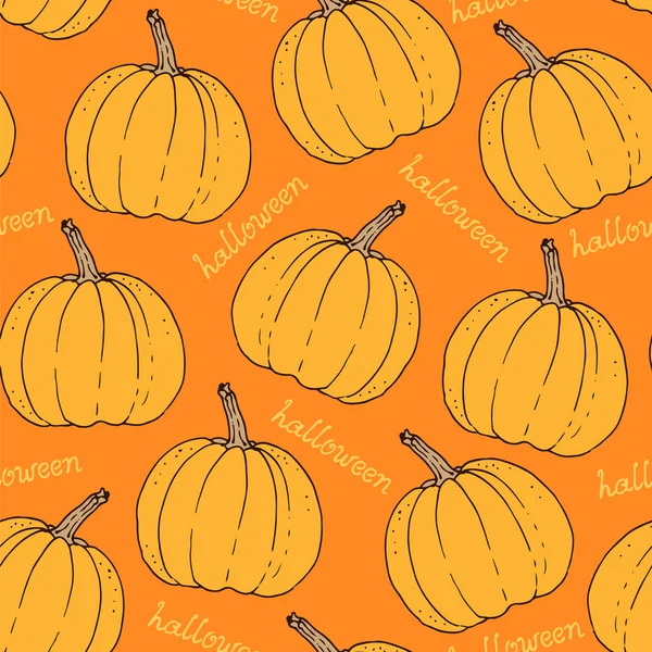 Patrón Halloween Fondo Vector Dibujado Mano Con Calabazas — Vector de stock