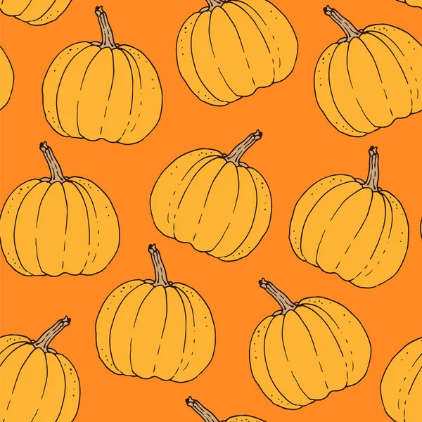 Vector Pattern Pumpkins Hand Drawn Seamless Background — Stock Vector